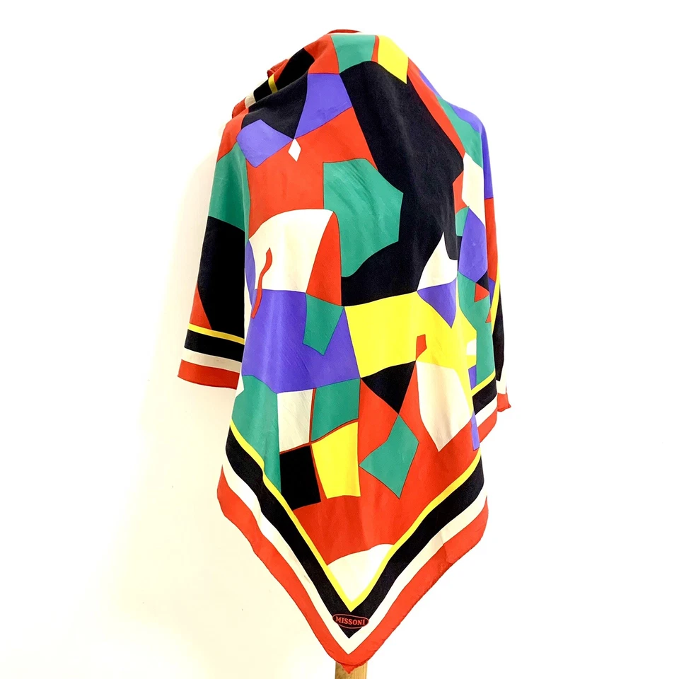 Bufanda de seda cuadrada roja a cuadros Missoni 34 pulgadas #A42 Foto 1 de 4