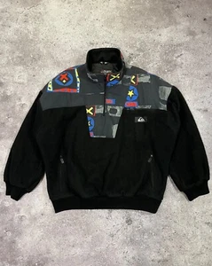 VINTAGE 90s Quiksilver 1/3 Zip Fleece Jacket Graphic Print Size XL Mens Polartec - Picture 1 of 14