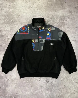 VINTAGE 90s Quiksilver 1/3 Zip Fleece Jacket Graphic Print Size XL Mens Polartec - Image 1 of 4