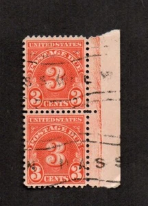 US #J82, EFO used vertical pair, with extra ink in selvage. - Picture 1 of 1