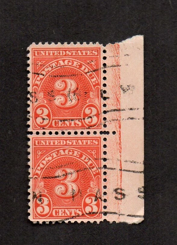 US #J82, EFO used vertical pair, with extra ink in selvage. - Image 1 of 1