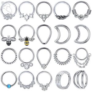 1PC Stainless Steel Nose Septum Clicker Ear Tragus Cartilage Helix Lip Piercing