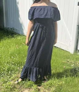 New York & Company Women Dress XS Maxi Off the Shoulder Ruffle Striped NWT - Picture 1 of 12