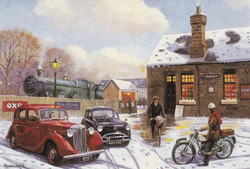 Morris 12 BSA Bantam GWR Grange Steam Train Car Motorbike Christmas Xmas Card - Image 1 of 1