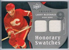 2009-10 UPPER DECK TRILOGY HONORARY SWATCHES LANNY MCDONALD DUAL JERSEYS 1 COLOR