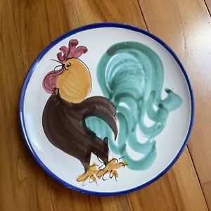 Vietri Rooster Plate 7 1/2" Made Italy Hand painted Blue Green Brown Excellent - Picture 1 of 7