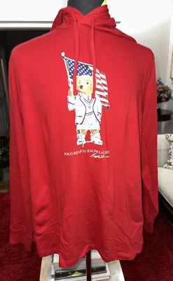 NUEVO CON ETIQUETAS, RALPH LAUREN, ROJO, ALGODÓN, SUDADERA CON CAPUCHA DE DISEÑADOR PARA HOMBRE 'POLO BEAR' Talla: XL Foto 1 de 4