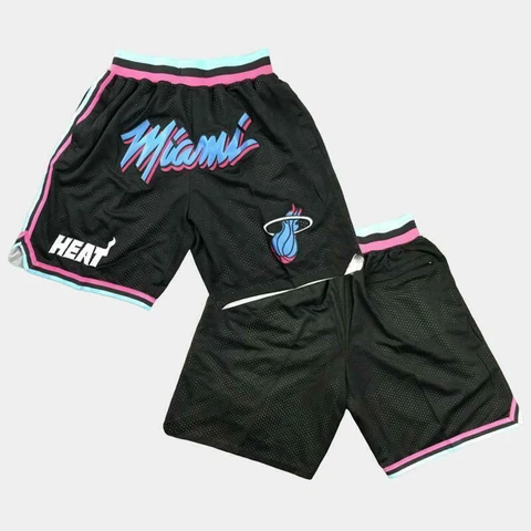 Vintage Miami Heat Black Basketball Shorts All Stitched Pants with Pockets S-3XL Cover