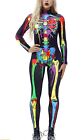 Adult XL Skeleton Halloween Bodysuit Womens Long Sleeve Jumpsuit Cosplay Costume