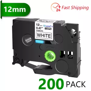 200pk TZe-R231 TZ-R231 Ribbon Tape Black on White For Brother PT-550 PT-D800W - Picture 1 of 11