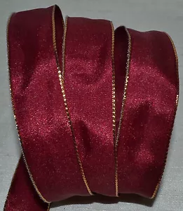 Wired Ribbon~Christmas Burgundy~7/8"~Mini Grosgrain~Gold Edge~Wreath~Holiday~Bow - Picture 1 of 1