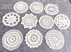 NAPPERONS CROCHET MAIN CREATION SYLVETTE RAISONNIER ARTISANAT FRANCAIS 10 ECRU - Picture 1 of 1