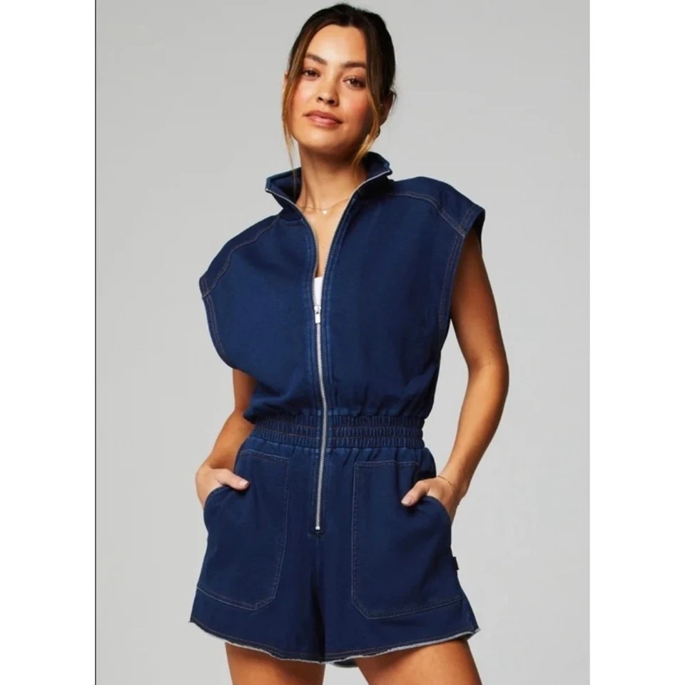 Fabletics Women YITTY Terry Romper Blue Faux Denim Size Medium - Image 1 of 4