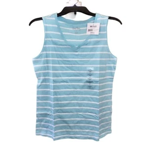 Coral Bay Robin's Egg Blue-White Striped Sleeveless Top V Neck size S NWT - Imagen 1 de 3