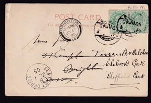 India 1905 picture postcard to GB Sea Post Office code B transit - redirected - Picture 1 of 2