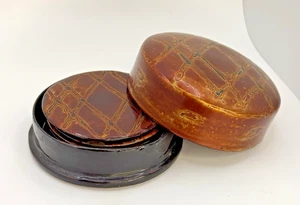 MCM COASTERS SET OF 6 LACQUER CHERRY BARK DESIGN ANIMAL SKIN DESIGN STORAGE BOX - Picture 1 of 10