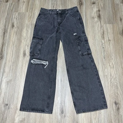 Guess Baggy Cargo Pants Jeans Black Distressed 29x32 Y2K Vintage Style Skater - Image 1 of 4