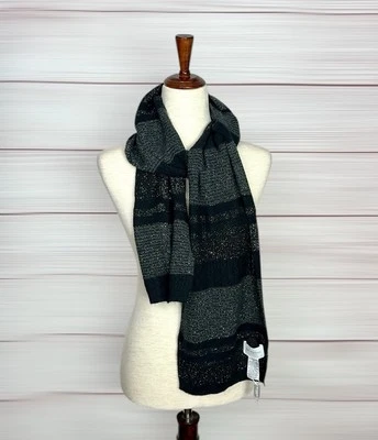 "Nueva bufanda larga de cachemir Eric Bompard tejida negra y plateada 74x10""" Foto 1 de 4