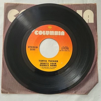 Tanya Tucker ~ Whats Your Mamas Name/ Rainy Girl ~ Columbia 45 RPM Record - Image 1 of 4