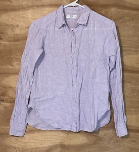 Uniqlo Woman XS Premium Leinen 100% Lila Button Down Hemd Langarm - Bild 1 von 6