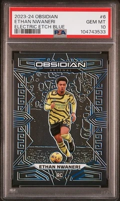Ethan Nwaneri 2023-24 Panini Obsidian #6 Electric Etch Blue 20/20 PSA 10 Arsenal - Image 1 of 2