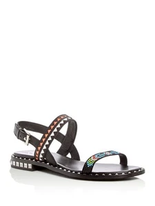 ASH Womens Black Studded Paco Round Toe Block Heel Leather Slingback Sandal 36 - Picture 1 of 6