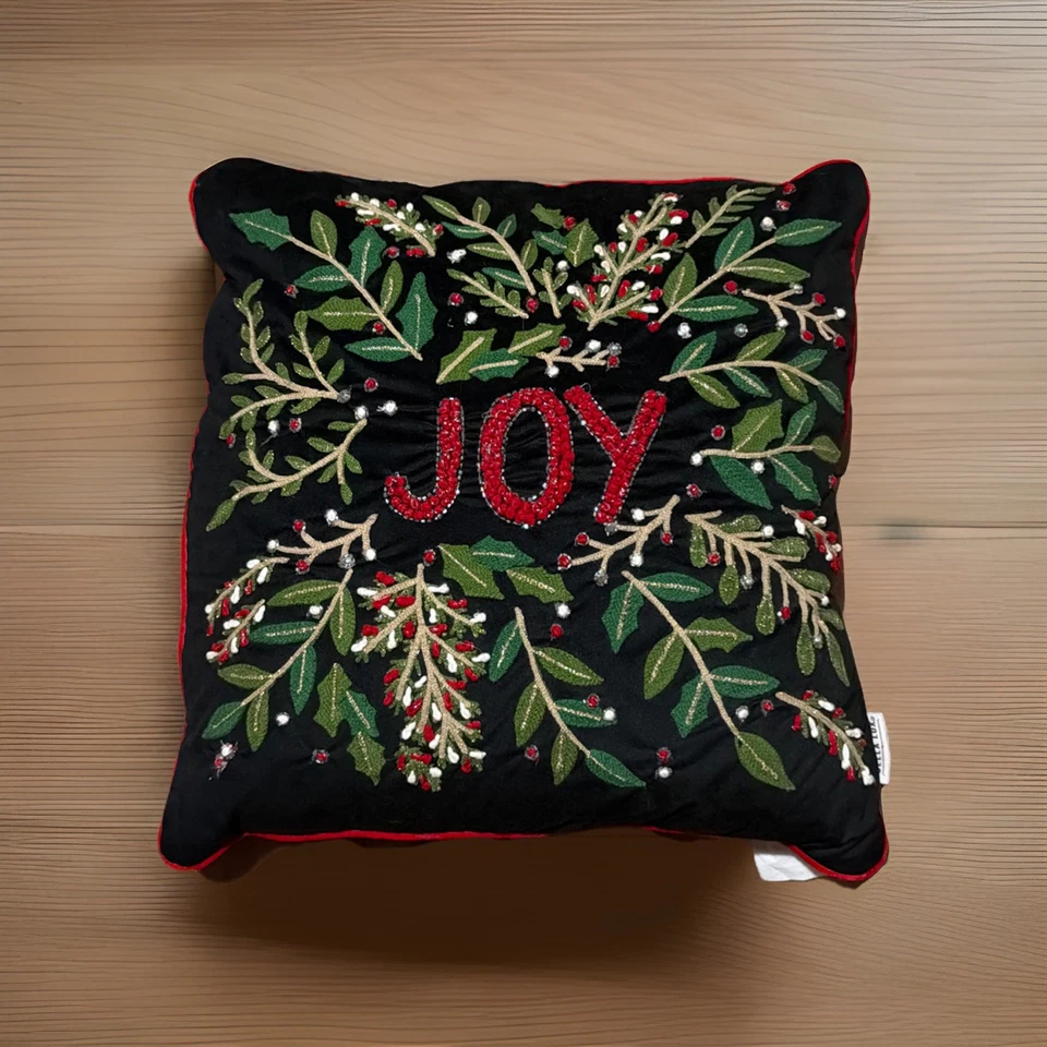 Bella Lux Hand Felted Pillow JOY Christmas Holiday Wreath Red 20x20 inch - Image 1 of 4