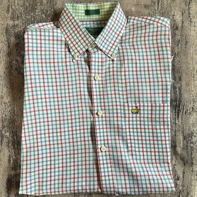 Masters Peter Millar Dress Shirt Mens Medium Check Blue Green - Image 1 of 4
