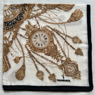 De Colección Pañuelo Tela Blanca Tejido Florido Patrón Marrón Reloj de Pared Bufanda 20" Foto 1 de 4