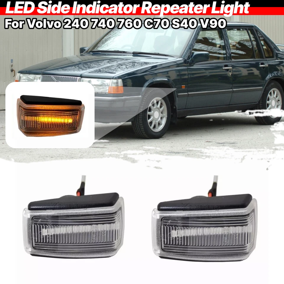 Amber Sequential Side Marker Lights Lamps For Volvo 240 740 760 780 850 V40 V90 - Image 1 of 4