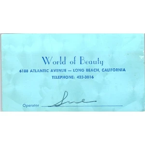 Tarjeta de visita vintage de World of Beauty Long Beach California SD8-B10 - Imagen 1 de 2