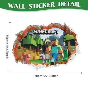 3D Smashed Wall Mural Minecraft Wall Sticker Room Gaming Wall Art Kids Bedroom ~ - Picture 1 of 26