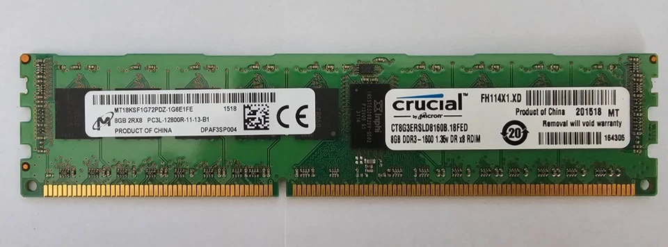 CT8G3ERSLD8160B Crucial 8GB PC3-12800 DDR3-1600MHz ECC 2Rx8 Memory - Image 1 of 1