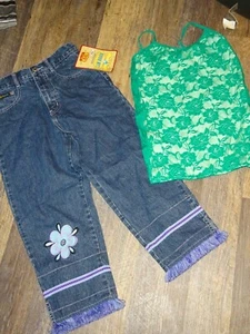 Girl's size 12  Large ~ pants denim crop pant ~ lace cami tank top shirt  - Picture 1 of 9