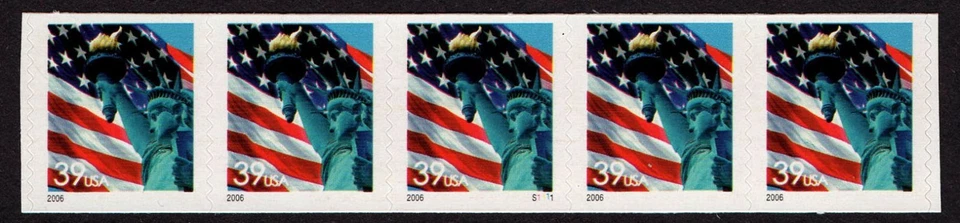 USA, SCOTT # 3982, COIL STRIP OF 5 PNC # S1111, FLAG & STATUE OF LIBERTY, MNH - Image 1 of 1