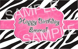 PINK ZEBRA PARTY Edible Cake Topper Frosting Sheet Image PERSONALIZED! - Picture 1 of 1