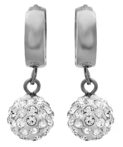 Pendientes de bola de fuego de plata CZ oro blanco abrazos aros acero inoxidable colgante Nuevo - Imagen 1 de 4