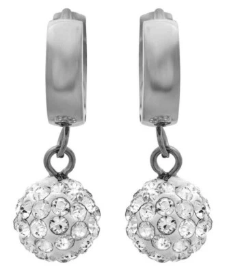 Argento Fireball Orecchini Zirconi Oro Bianco a Fascia Acciaio Inox Pendente New - Immagine 1 di 4