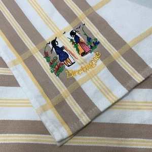 Bretagne Paar Volkskunst Geschirrtuch bestickt BAUMWOLLE BLANC 100 % Baumwolle 20 x 26 Zoll - Bild 1 von 12