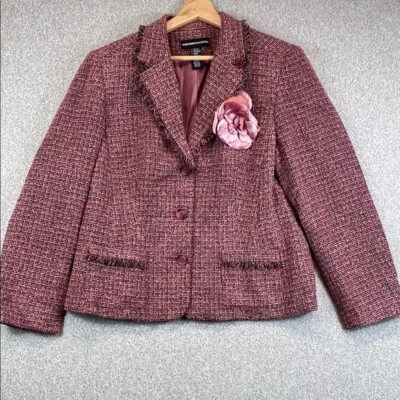 Blazer de tweed Norton McNaughton talla 14 tejido rosa texturizado profesional chic Foto 1 de 4