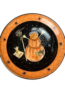 Laurie Gates Halloween Pumpkins Spiders Ceramic Large Serving Treat Bowl 14” - Picture 1 of 6