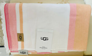 UGG 1x BEACH Pool Towel Red Orange White Striped Cotton Blend Turkey 72"x40"NEW 