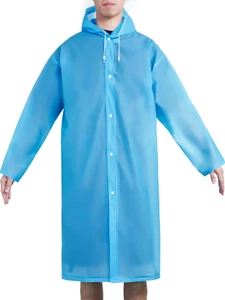 Portable Drawstring Raincoat Rain Poncho with Hoods and Sleeves (Blue) - Picture 1 of 12