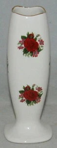 LORD NELSON POTTERY Porcelain Square Ivory w/ Red Roses Gold Trim 5" BUD VASE - Picture 1 of 4