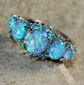 Eleganter Silberring blauer Feueropal & himmelblauer Topas Größe 6, WR41603 - Bild 1 von 3