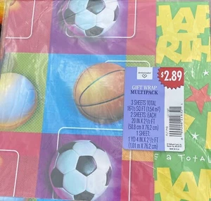 New Vintage Hallmark Ambassador Sports Happy Birthday Gift Wrapping Paper - Picture 1 of 2