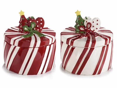Barattolo biscottiera alimentare in ceramica c/coperchio decorato Natale regalo  - Immagine 1 di 2