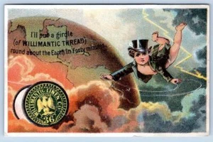 DÉCADA DE 1880 LINO WILLIMANTIC CO*QUERUB*SOMBRERO SUPERIOR*CINTURA DE HILO ALREDEDOR DEL MUNDO - Imagen 1 de 2