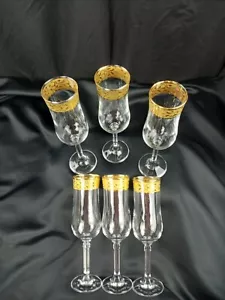 MARCELLO AGLIERI CRYSTAL 24K GOLD EMBOSSED CHAMPAGNE GLASSES 6X - Picture 1 of 7