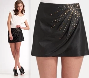 Nanette Lepore Radio Star Studded Leather Mini Skirt 8 - Picture 1 of 4